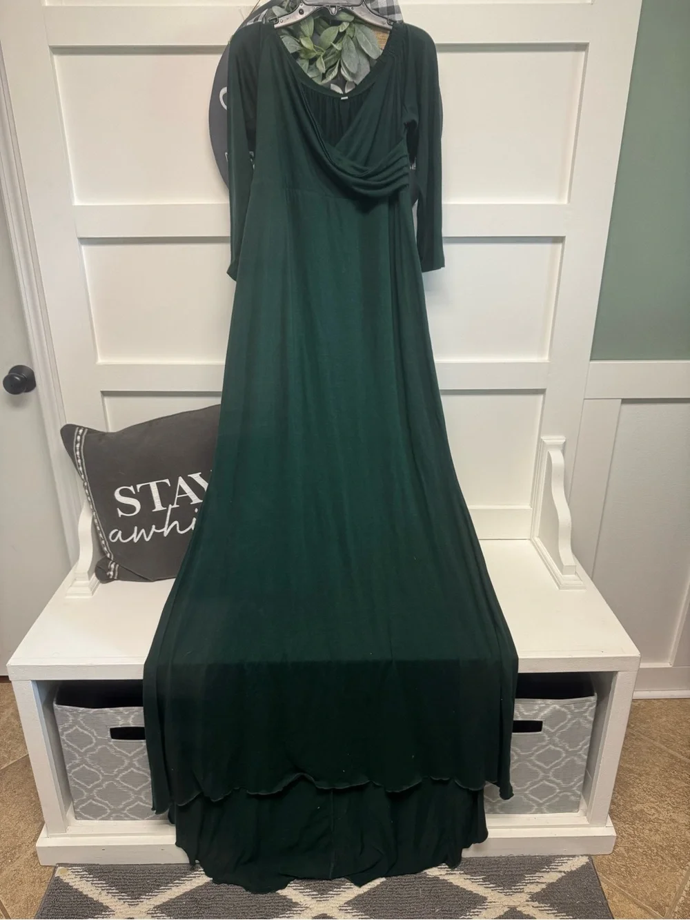 Off-Shoulder Maternity Maxi Dress in Deep Green